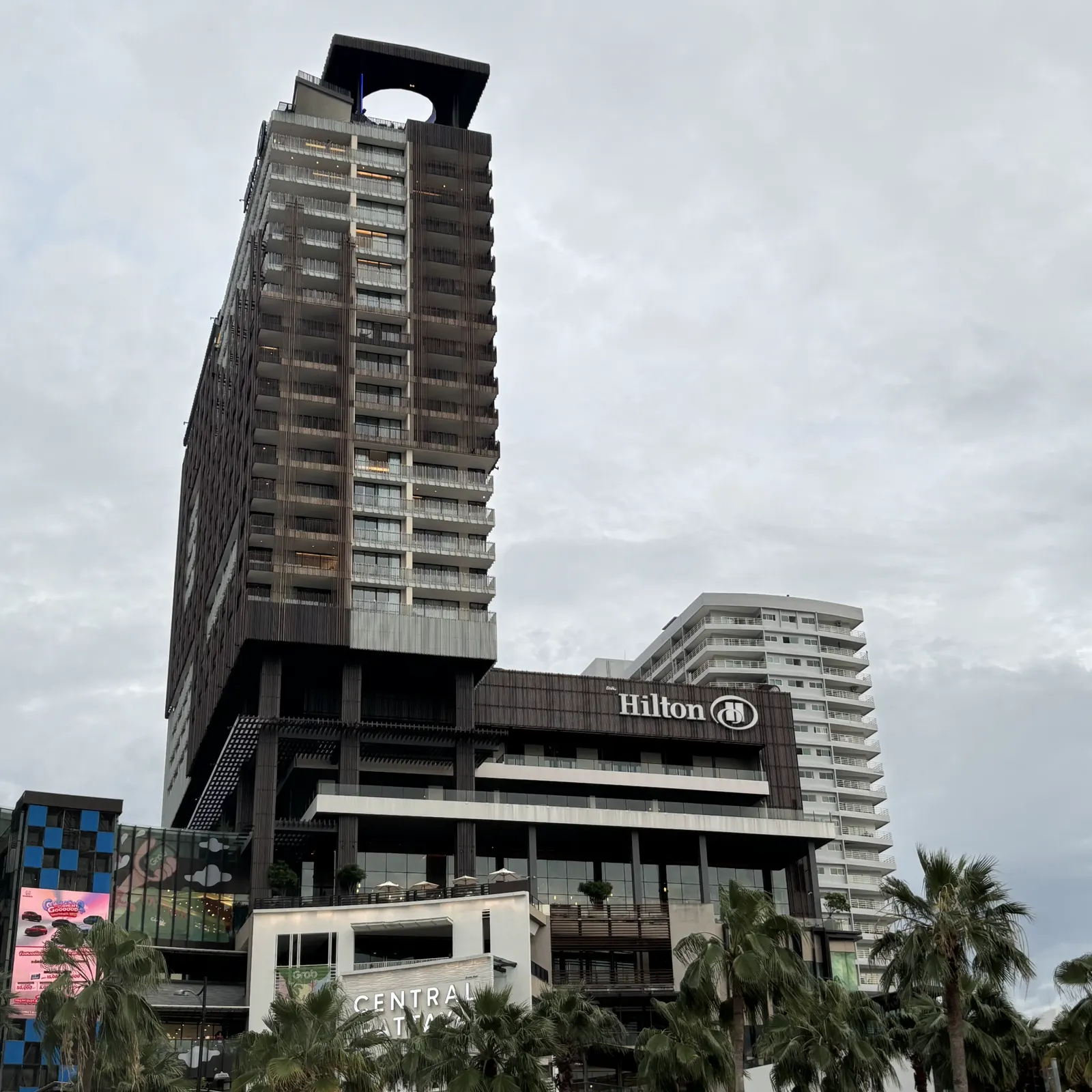 Hilton Pattaya hotel exterior. Horizon is on level 34, which this street-level photo does not show