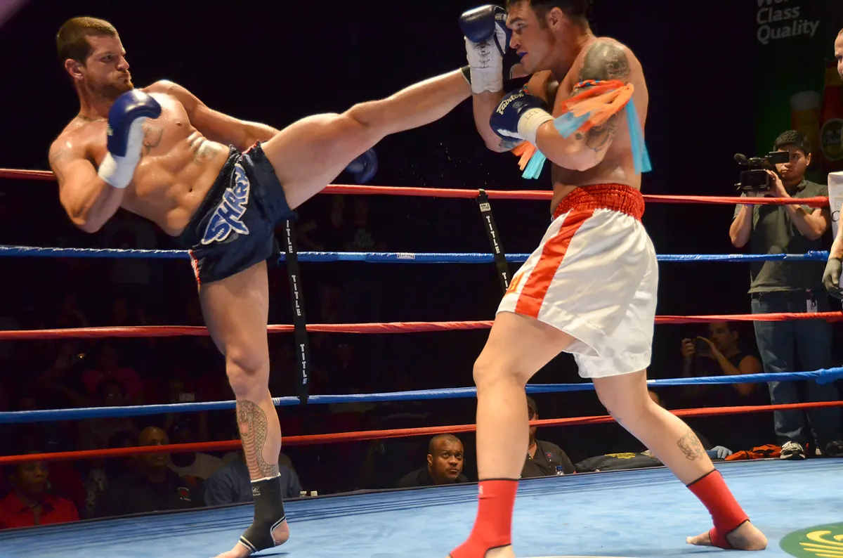 A Muay Thai high kick, stadium not named