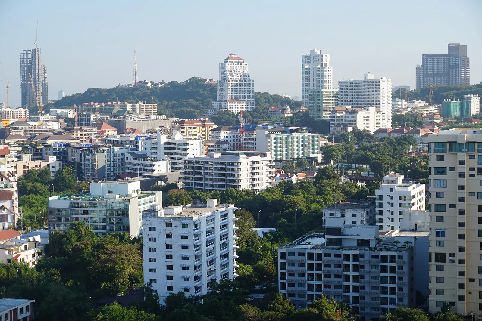 The wooded headland of Pratumnak Hill between Pattaya Bay and the sea